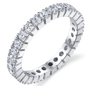 3MM Sterling Silver 925 Eternity Ring Engagement Wedding Band Ring With Cubic Zirconia CZ Size 5: Jewelry