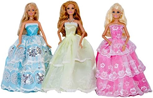 3 Pack Dresses for Barbie - The Beauty of the Ball Collection - 3 Gown Set in Yellow, Pink and Blue