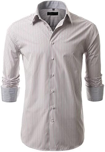 IDARBI Mens Multi Color Striped White Dress Shirt MEDIUM