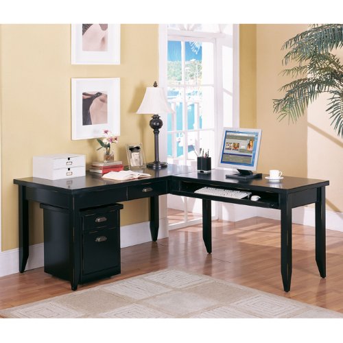 Buy Cheap Tribeca Loft Black LDesk with Rolling File Distressed Painted Black Finish