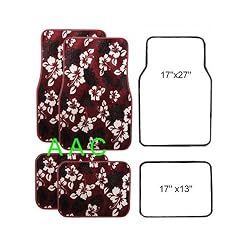 A Set of 4 Universal Fit Hawaii Hibiscus Carpet Floor Mats for Cars / Truck - Red