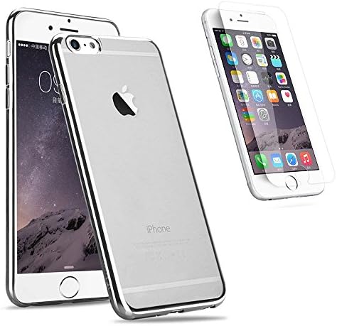 Vanogu iPhone 6/6s Plus Crystal Case Plus 2 Count Tempered Glass Screen Protector Full Protection Slim Clear Scratch Proof Case Cover Shell for Apple iPhone 6/6S Plus 5.5" - Silver