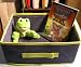 Storage boxes, Collapsible Navy Blue Trimmed in light Green Container Boxes 11.5 X 8.5 in x 4.75 in-TWO BOXES