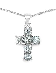 1.50 Carat Genuine Aquamarine Cross Shape 925 Sterling Silver Pendant