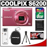 Nikon Coolpix S6200 Digital Camera (Pink) with 8GB Card + Case + Accessory  ....