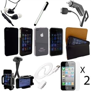 Apple Iphone 4/4S S 4G 4S At&t Verizon Sprint 10pc Accessory Car Charger Case Headphones Bundle