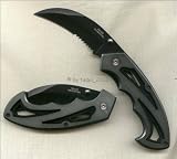  : Haller Einhandmesser - Taschenmesser mit gebogener Klinge - mit partiellem Wellenschliff - 420-er Stahlklinge
