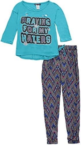 Miss Majesty Big Girls' "Praying for my Haters" 2-Piece Outfit - turquoise, 7