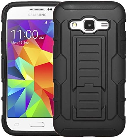 (Samsung Galaxy Grand Prime G530) Iace (Tm) Rugged Impact Armor Hybrid Kickstand Cover with Belt Clip Holster Case + Stylus Pen As Bundle Sale - (Black)