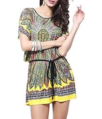 General Print Feathers Round Neck Polyester Short Shift Short Sleeves  Dress