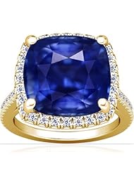 18K Yellow Gold Cushion Cut Blue Sapphire Fana Designer Ring (GIA Certificate)