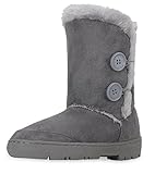 Clpp'li Womens Twin Button Fully Fur Lined Waterproof Winter Snow Boots-Grey-8