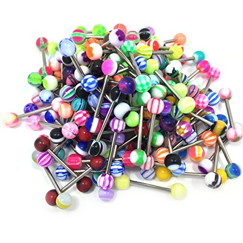 100pc 14g mixed tongue rings barbells body piercing jew…