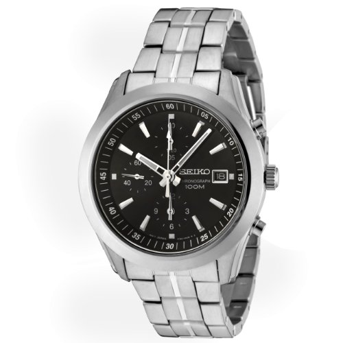Seiko Men's SNDA87 Chronograph Black Dial Stainless Steel Watch