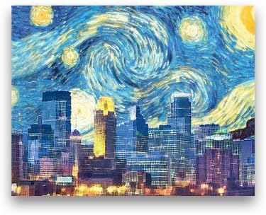 Minneapolis Starry Night Partial Skyline Print Poster 20*16