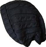 Black Cable Knit Oversize Beanie Hat