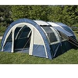 Tunnelzelt mit 2 Schlafkabinen - Khaki / Blau mit Bodenplane u. versetzbarer Vorderwand