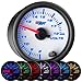GlowShift White 7 Color Volt Voltmeter Gauge - Voltage Range 8-18 Volts - White Dial - Clear Lens - 2-1/16