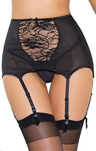 Dreamy Girl Black Sexy Lace High-waisted Hollow-out Garter Belt Women Sleepwear Underwear