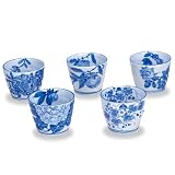 九谷焼 ビアカップ5個セット 「染付絵変り」作家 大井孝夫　陶器和食器