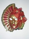 Venetian Carnival Wall Mask/Red/Gold/Fanning Headdress