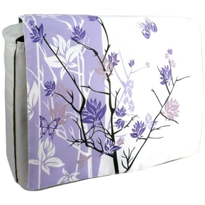 15.4 inch Purple Sparse Floral Laptop Notebook Padded Compartment Shoulder Messenger Bag
