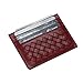 MEKU Womens Leather Card Case Wallet Weaved Credit Card Holder Slim Business Card Case Front Pocket, Wine Red