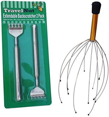 3 Pack Metal Extendable TravelNut Back Scratcher &amp; Head Massager Quirky Unique Last Minute Gift Ideas for Women &amp; Mothers Day Mom Dad Men by TravelNutR