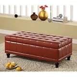 Red Flip-top Bicast Leather Storage Bench Ottoman