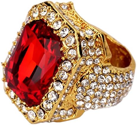AlwaysBling Hip Hop Fashion Gold Plated Large Ruby Whole Crystals Ring (10)