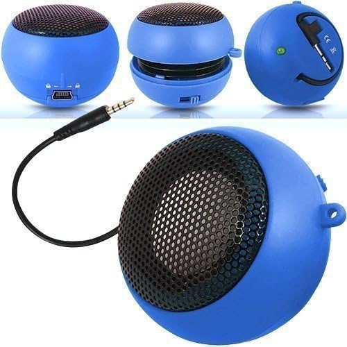 impexo Blue Super Sound Rechargeable Mini Pocket Size Portable Capsule Speaker 3.5mm Audio Jack Cable Built In With USB Charger Lead Suitable for BlackBerry Pearl 8110 Phone
