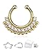 Gold IP Paved Gem Fan Non-Piercing Septum Ring Clip On Clicker Ring 502GC & FREE ITEMS