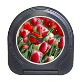 Travel Alarm Clock of Red Spring Tulip Flowers