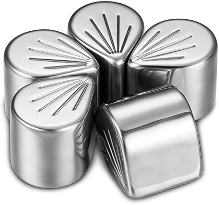 OCore Stainless Steel Ice Cubes Petal Shape Whiskey Rocks Set Sipping Balls, with One Black Storage Pouch, Pack of 5