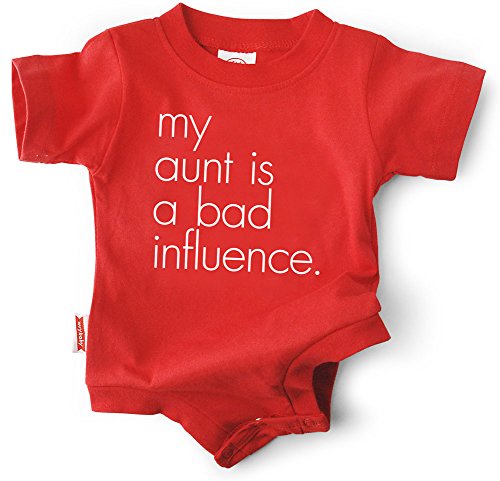 Funny Baby Clothes “My Aunt is a Bad Influence” Red Bodysuit, Unisex (6-12 months) Funny Baby Clothes “My Aunt is a Bad Influence” Red Bodysuit, Unisex (6-12 months)