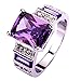 Psiroy 925 Sterling Silver Plated Emerald Cut Simulated Amethyst Wide Band Engagement Ring Size 7