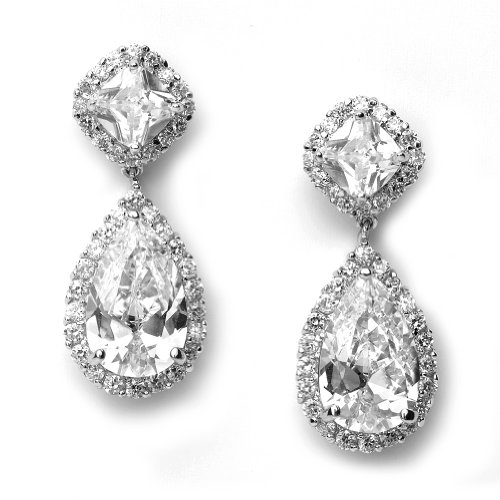 Bridal Earring, Cubic Zirconia Tear Drop Earrings for Brides and Weddings 1142