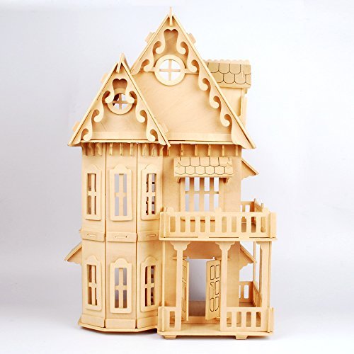 17" Wooden Dream Dollhouse 6 Rooms DIY Kits Miniature Doll House Great for Gift