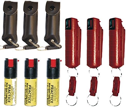 Three Friends Safety Bundle: Pepper Shot 1/2 Oz Shot Black Leatherette Pepper Sprays, Pepper Shot 1/2 Oz Red Hard Case Pepper Sprays and Inert Pepper Sprays - Lot of 9 Pieces
