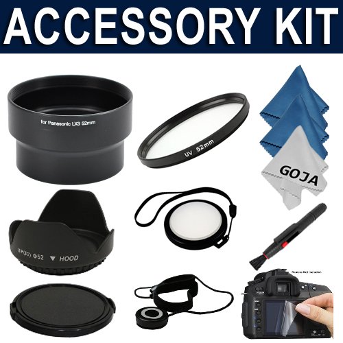 Accessory Kit for Panasonic Lumix DMC-LX3 LX3 LX-3 - Includes: Aluminum Lens Adapter Tube + UV Filter + Hard Tulip Lens Hood + White Balance Lens Cap + 3.0" LCD Screen Protector + Snap On Lens Cap + Cap Keeper Cord + Lens Cleaning Pen + 3 Ultra Fine Microfiber Cleaning Cloths