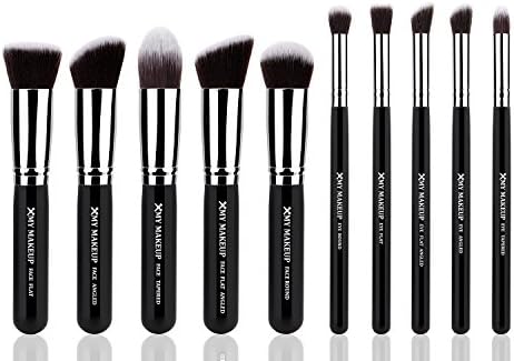 XMY Makeup 10pcs Professional Make up Brushes Set Foundation Blusher Kabuki Powder Eyeshadow Blending Eyebrow Brushes Black/silver