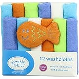 Luvable Friends 12 Washcloths In Bag with Bonus Toy, Blue