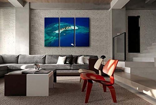 Fashion FreeZone 3 Panel Blue Wall Art Painting Goff'S Caye A Small Island Two Boat Some Coconut Trees On Island Pictures Prints On Canvas Seascape The Picture Decor Oil For Home Modern Decoration Print For Items