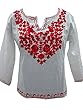White Tunic Top Red Embroidered Yoga Kurta L