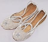 Starlite Beaded-Diamante-Embroidered-Velvet-Fashion-White-Ankle-Wrap-GYPSY-Khussa-Shoes-Pumps UK Size 3-10 -32807