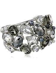 Kenneth Jay Lane Silver, Crystal, Black Multi-Pearl Cuff Bracelet, 7.5"