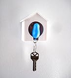 Birdhouse Key Ring -White House with Blue Bird