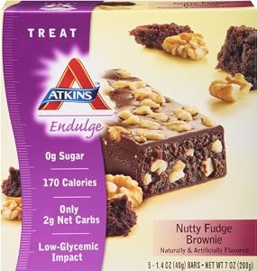 Atkins Endulge Nutty Fudge Brownie Treat Bar, 1.4 oz. Bars, 5 Count