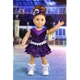 Ice Skating Queen - Outfit includes Purple Leotard with Ruffle Skirt, Decorative Head Band and White Skates. Fits 18 inch American Girl dolls.