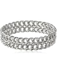 Rhodium Double Row Casted Chain Link Bangle Bracelet, 2.75"